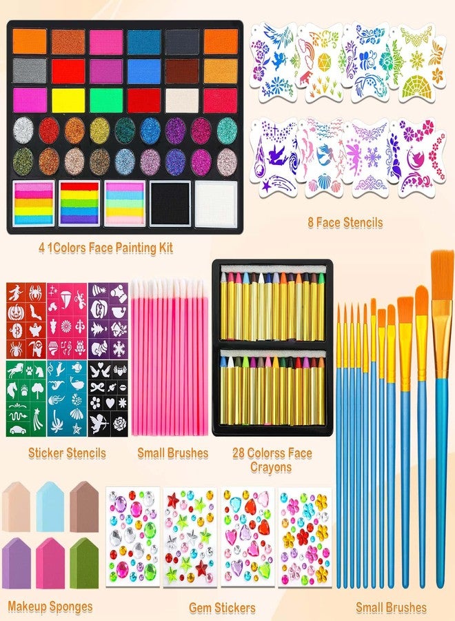 Thrilez مجموعة ألوان رسم الوجه بـ 41 لونًا للمبتدئين والكبار، لوحة ألوان غير سامة تُفعّل بالماء مع 28 قلم تلوين، استنسلات قابلة لإعادة الاستخدام، فرشاة، إسفنجة، أحجار كريمة - مثالية للهالوين، أعياد الميلاد، ومكياج الأزياء التنكرية - Image 2